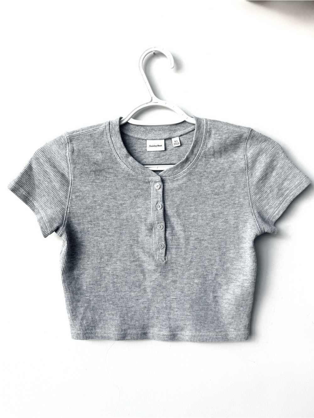 Sunday Best Casual Henley Crop Tee - Gray -